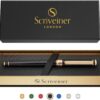 Scriveiner Black Lacquer Rollerball Pen - Stunning Luxury Pen, Real Gold Plating, Schmidt Ink Refill, Best Roller Ball Gift Set for Men & Women, Professional, Executive Office, Nice Pens