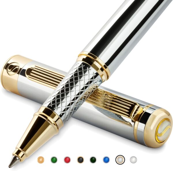 Scriveiner Silver Chrome Rollerball Pen - Stunning Luxury Pen, Real Scriveiner Silver Chrome Rollerball Pen - Stunning Luxury Pen, Real Gold Plating, Schmidt Ink Refill, Best Roller Ball Pen Gift Set for Men & Women, Professional, Executive Office, Fancy Pens