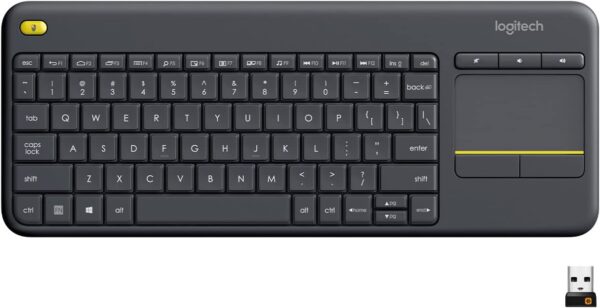 Logitech K400 Plus Wireless Touch TV Keyboard With Easy Media Logitech K400 Plus Wireless Touch TV Keyboard With Easy Media Control and Built-in Touchpad, HTPC Keyboard for PC-connected TV, Windows, Android, ChromeOS, Laptop, Tablet - Black