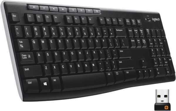 Logitech K270 Wireless Keyboard for Windows, 2.4 GHz Wireless, Full-Size, Logitech K270 Wireless Keyboard for Windows, 2.4 GHz Wireless, Full-Size, Number Pad, 8 Multimedia Keys, 2-Year Battery Life, Compatible with PC, Laptop, Black