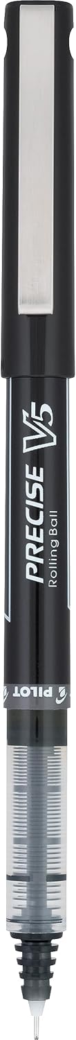 Pilot Precise V5 Rollerball Pens, Extra Fine Point 0.5 mm Black Pens, Black, Pack of 12 - Ideal for School, Journaling & Office Writing