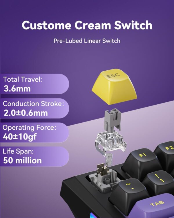 61L6u-VkscL._AC_SL1500_.jpg Redragon K725LBY Wireless Mechanical Keyboard with Screen and Knob, Tri-Mode BT5.0/2.4G/USB-C Gasket Computer Gaming Keyboard, 95 Keys Hot Swappable, RGB Backlit, Infinite Mirrors for PC/Mac, Purple