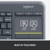 61SgWTYhC9L._AC_SL1500_.jpg Logitech K400 Plus Wireless Touch TV Keyboard With Easy Media Control and Built-in Touchpad, HTPC Keyboard for PC-connected TV, Windows, Android, ChromeOS, Laptop, Tablet - Black