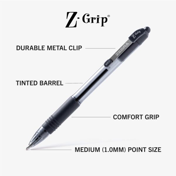 Zebra Pen Z-Grip Retractable Ballpoint Pen, Smooth-Flowing Black Ink, 1.0mm Medium Point, School Supplies, Teacher Supplies, and Office Supplies, 18-Pack (22218)
