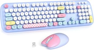 Wireless Keyboard and Mouse Combo for Windows, MOWUX 2.4G Full-Sized Wireless Keyboard and Mouse Combo for Windows, MOWUX 2.4G Full-Sized External Cordless Computer Keyboard, Compact Mouse, 8 Multimedia and Shortcut Keys, for PC, Laptop - Light Blue Colorful