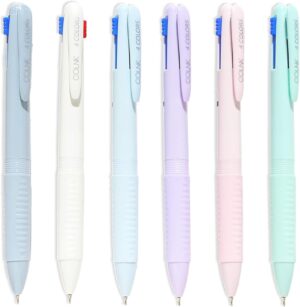 COLNK Multicolor Ballpoint Pen 0.5, 4-in-1 Colored Pens Fine Point,Ballpoint Gift Pens for Planner Journaling,Assorted Ink, 6-Count