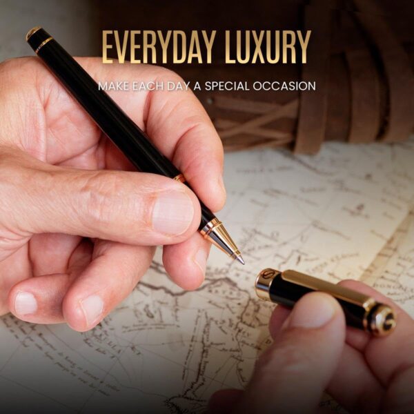 61WmNCqcsEL._AC_SL1200_.jpg Scriveiner Black Lacquer Rollerball Pen - Stunning Luxury Pen, Real Gold Plating, Schmidt Ink Refill, Best Roller Ball Gift Set for Men & Women, Professional, Executive Office, Nice Pens