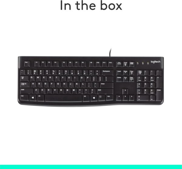 61em5BjEcEL._AC_SL1500_.jpg Logitech K120 Wired Keyboard for Windows, Plug and Play, Full-Size, Spill-Resistant, Curved Space Bar, Compatible with PC, Laptop - Black