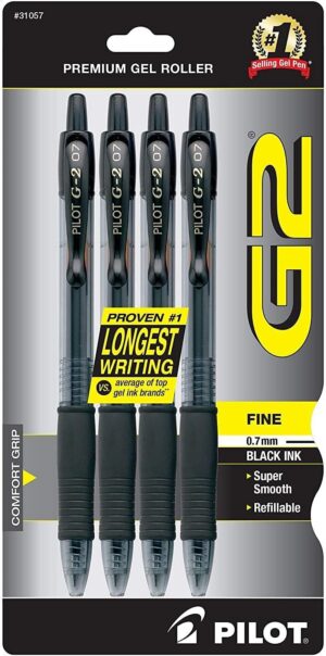 Pilot G2 Premium Gel Roller Pens 0.7, Fine Point Smooth Pilot G2 Premium Gel Roller Pens 0.7, Fine Point Smooth Writing Pens Black, Pack of 4