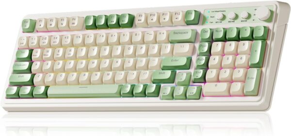 AULA S99 Gaming Keyboard, Wireless Computer Keyboards, Tri-Mode Bluetooth/2.4GHz/USB-C Custom AULA S99 Gaming Keyboard, Wireless Computer Keyboards, Tri-Mode Bluetooth/2.4GHz/USB-C Custom Creamy Keyboard with Number Pad, RGB Backlit Media Knob Cute Programmable Keyboard for PC Gamer - Green