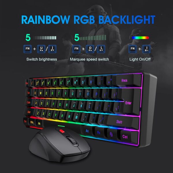 Snpurdiri 60% Wireless Gaming Keyboard and Mouse Combo, Include 2.4G Small Mini 60% Merchanical Feel Keyboard, Ergonomic Design Vertical Feel Wireless Mouse