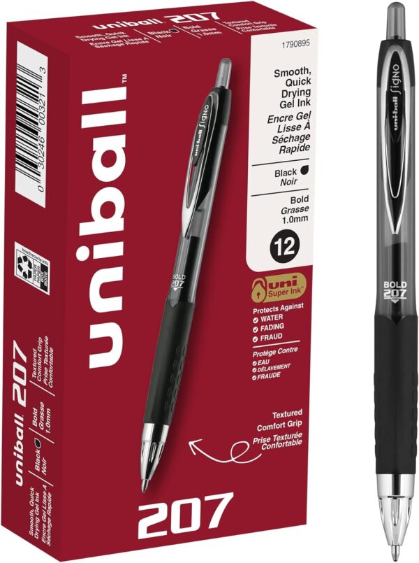 uni-ball 207 Retractable Gel Pens Bold Point, 1mm, Black, 12 uni-ball 207 Retractable Gel Pens Bold Point, 1mm, Black, 12 Pack