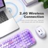 Wireless Keyboard and Mouse Combo, MOWUX Full Size Typewriter Retro Round Computer Keyboard, Cute Optical Mouse Wireless, Plug and Play, for Laptop, PC, Computer- Purple Heart