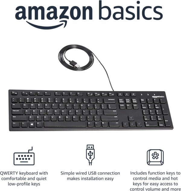 Amazon Basics Wired QWERTY Keyboard, Full-Sized, Black