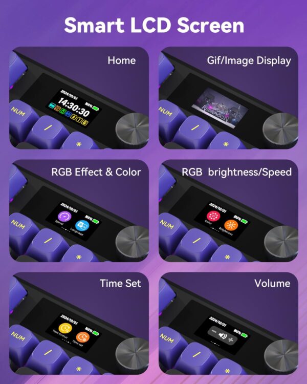 716u6T39fL._AC_SL1500_.jpg Redragon K725LBY Wireless Mechanical Keyboard with Screen and Knob, Tri-Mode BT5.0/2.4G/USB-C Gasket Computer Gaming Keyboard, 95 Keys Hot Swappable, RGB Backlit, Infinite Mirrors for PC/Mac, Purple