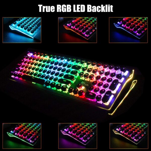 718DnzRc0rL._AC_SL1500_.jpg RK ROYAL KLUDGE S108 Typewriter Keyboard, Retro Mechanical Gaming Keyboard Wired 108 Keys with RGB Backlit Sidelight, Detachable Wrist Rest, Round Keycaps Blue Switches - Black