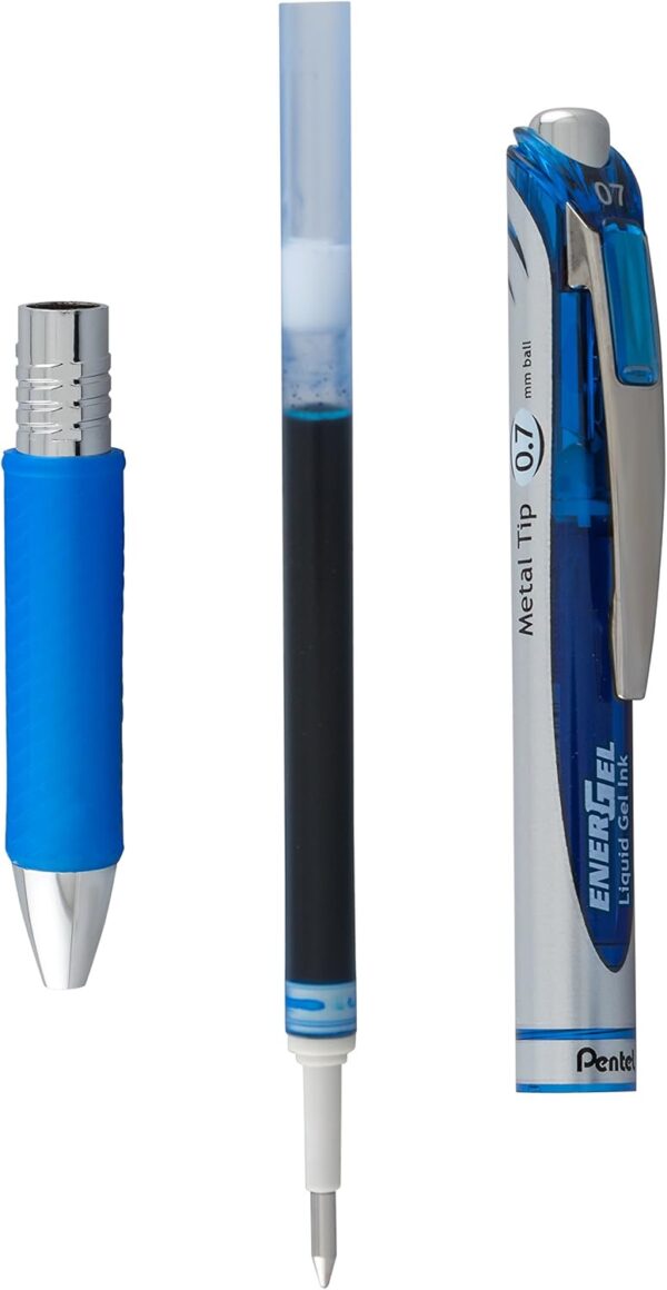 718ZxQ3fO9L._AC_SL1500_.jpg Pentel EnerGel Deluxe RTX Retractable Liquid Gel Pen, 0.7mm, Metal Tip, Blue Ink, 2 Pack (BL77BP2C)