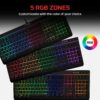 HyperX Alloy Core RGB – Membrane Gaming Keyboard, Comfortable Quiet Silent Keys with RGB LED Lighting Effects, Spill Resistant, Dedicated Media Keys, Compatible with Windows 10/8.1/8/7 – Black