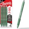 Sharpie S-Gel Gel Pens, Green Barrel, Black Ink, Medium Point (0.7mm), 4 Count - For Home, Office, College, Journaling, Drawing, Note-Taking, Writing