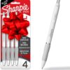 Sharpie S-Gel Pens, Medium Point (0.7mm), Pearl White Body, Black Ink, 4 Count - Ideal for Writing, Journaling, Drawing, Coloring, Note-Taking, College Supplies