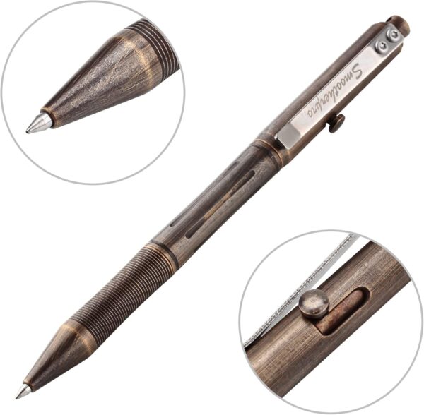 71DrH69YFRL._AC_SL1500_.jpg SMOOTHERPRO Bolt Action Pen, Solid Brass Ballpoint Pen Compatible with Pilot G2 Refill, Weighted Heavy Pen for Tremor Parkinson Arthritic Hand, Plated Vintage Retro Black(RG335)