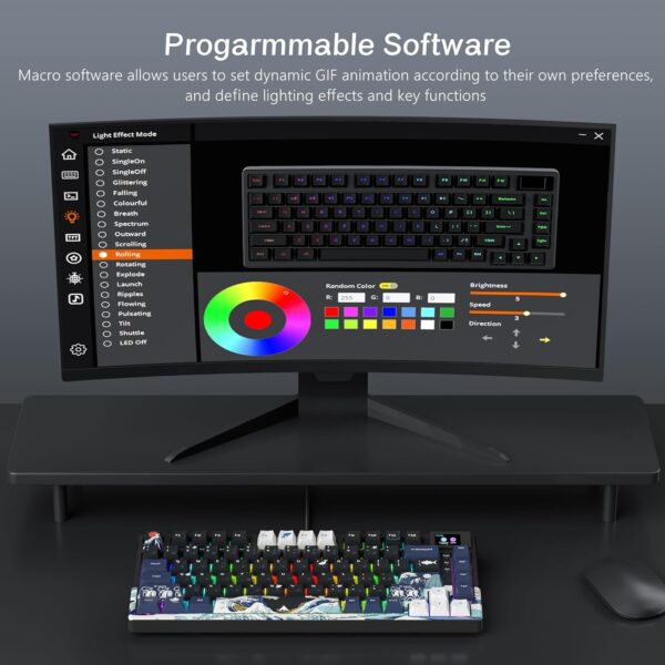 Womier S-K80 75% Keyboard with Color Multimedia Display Mechanical Gaming Keyboard Creamy Sound, Wired Hot Swappable Gasket Mount RGB Custom Key board, Pre-lubed Stabilizer for Mac/Win, Black Kanagawa