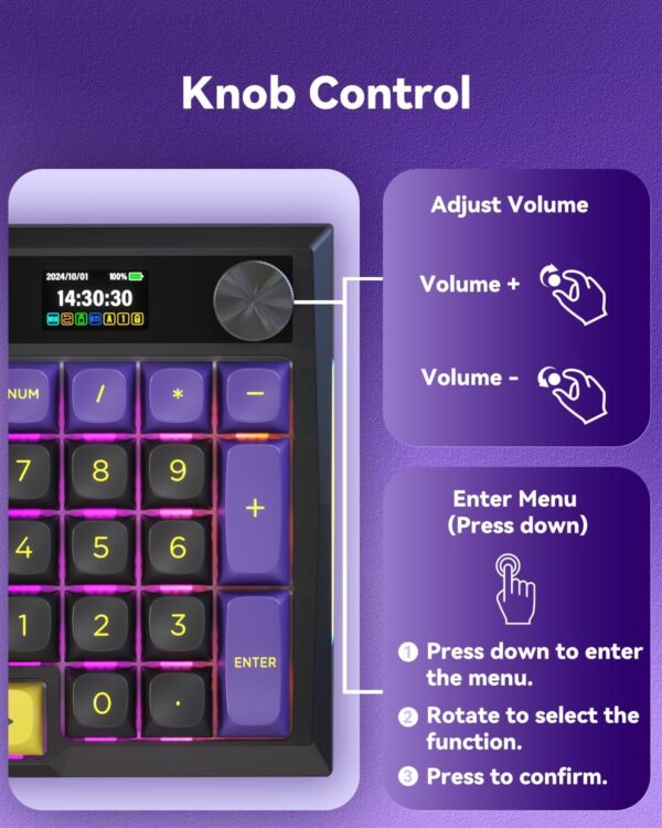 71GXRIrEnBL._AC_SL1500_.jpg Redragon K725LBY Wireless Mechanical Keyboard with Screen and Knob, Tri-Mode BT5.0/2.4G/USB-C Gasket Computer Gaming Keyboard, 95 Keys Hot Swappable, RGB Backlit, Infinite Mirrors for PC/Mac, Purple