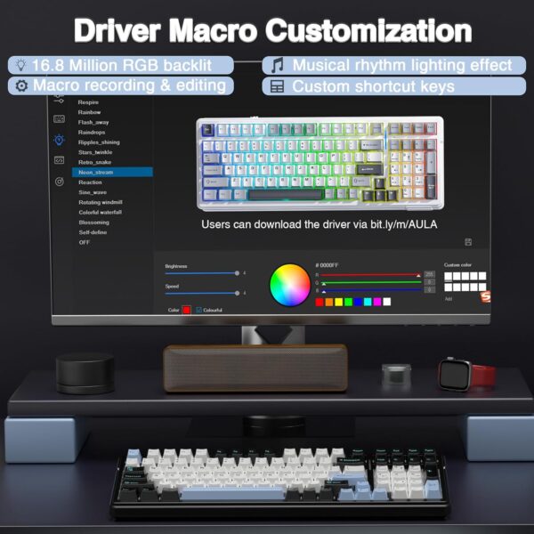 AULA F99 Wireless Mechanical Keyboard,Tri-Mode BT5.0/2.4GHz/USB-C Hot Swappable Custom Keyboard,Pre-lubed Linear Switches,RGB Backlit Gaming Keyboards for PC/Tablet/Xbox/PS4/PS5