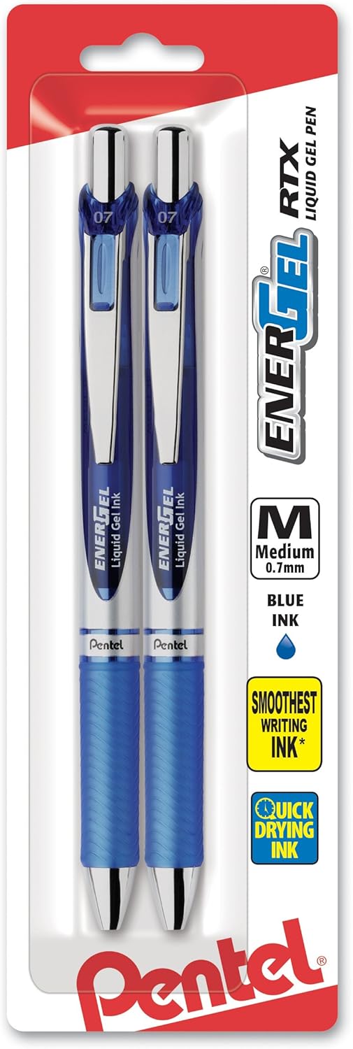 Pentel EnerGel Deluxe RTX Retractable Liquid Gel Pen, 0.7mm, Metal Pentel EnerGel Deluxe RTX Retractable Liquid Gel Pen, 0.7mm, Metal Tip, Blue Ink, 2 Pack (BL77BP2C)