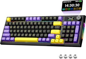 Redragon K725LBY Wireless Mechanical Keyboard with Screen and Knob, Tri-Mode BT5.0/2.4G/USB-C Gasket Computer Gaming Keyboard, 95 Keys Hot Swappable, RGB Backlit, Infinite Mirrors for PC/Mac, Purple
