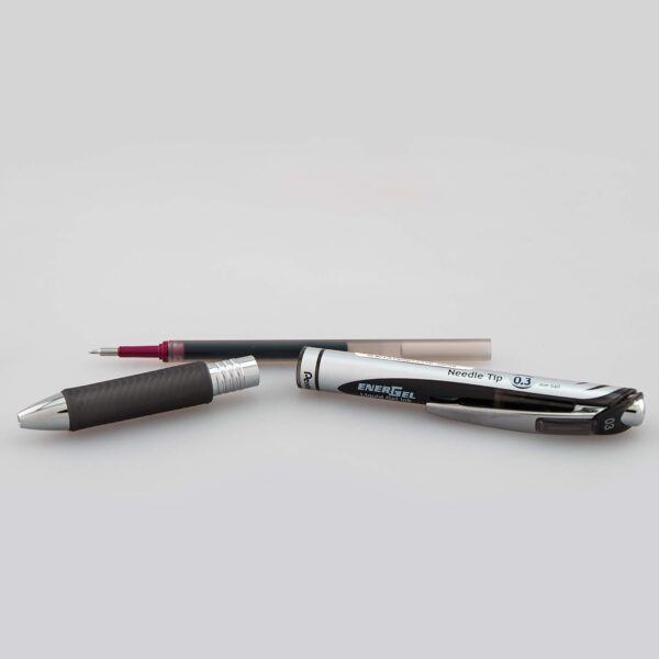 Pentel EnerGel RTX Retractable Liquid Gel Pen, (0.3mm), Extra Fine Line, Needle Tip, Black Ink, Pack of 3 (BLN73BP3A)