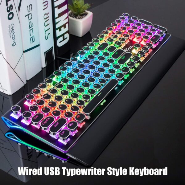 71SvmJFazEL._AC_SL1500_.jpg RK ROYAL KLUDGE S108 Typewriter Keyboard, Retro Mechanical Gaming Keyboard Wired 108 Keys with RGB Backlit Sidelight, Detachable Wrist Rest, Round Keycaps Blue Switches - Black