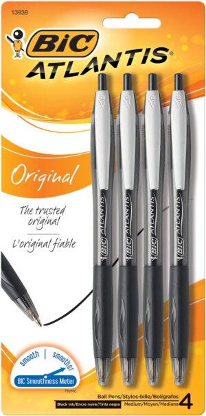 BIC Glide Black Retractable Ballpoint Pens, Medium Point (1.0mm), 4-Count Pack, Ultra Smooth Writing Black Pens
