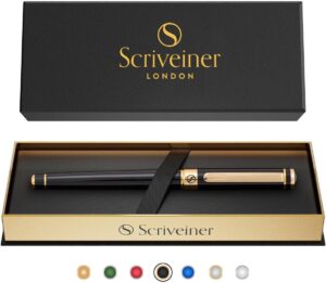 Scriveiner Black Lacquer Rollerball Pen - Stunning Luxury Pen, Real Scriveiner Black Lacquer Rollerball Pen - Stunning Luxury Pen, Real Gold Plating, Schmidt Ink Refill, Best Roller Ball Gift Set for Men & Women, Professional, Executive Office, Nice Pens