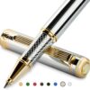 Scriveiner Silver Chrome Rollerball Pen - Stunning Luxury Pen, Real Gold Plating, Schmidt Ink Refill, Best Roller Ball Pen Gift Set for Men & Women, Professional, Executive Office, Fancy Pens