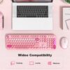Wireless Keyboard and Mouse Combo, MOWUX Full Size Typewriter Retro Round Computer Keyboard, Cute Optical Mouse Wireless, Plug and Play, for Laptop, PC, Computer- Pink Heart