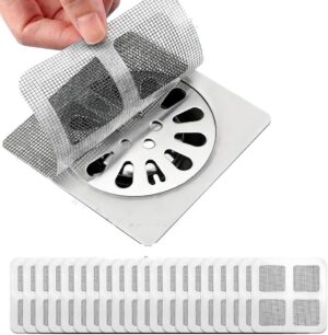 Disposable Hair Drain Stickers, New Upgrade Disposable Floor & Shower Drain Hair Catcher, Bathroom Shower Drain Protector with Mesh Cover & Square Screen (30)