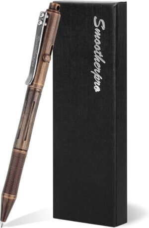 SMOOTHERPRO Bolt Action Pen, Solid Brass Ballpoint Pen Compatible with SMOOTHERPRO Bolt Action Pen, Solid Brass Ballpoint Pen Compatible with Pilot G2 Refill, Weighted Heavy Pen for Tremor Parkinson Arthritic Hand, Plated Vintage Retro Black(RG335)