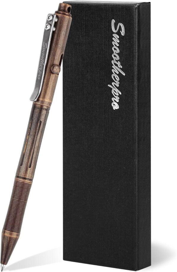 SMOOTHERPRO Bolt Action Pen, Solid Brass Ballpoint Pen Compatible with SMOOTHERPRO Bolt Action Pen, Solid Brass Ballpoint Pen Compatible with Pilot G2 Refill, Weighted Heavy Pen for Tremor Parkinson Arthritic Hand, Plated Vintage Retro Black(RG335)