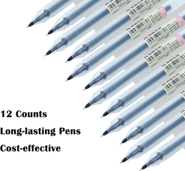 Premium Black Gel Pens, [0.5mm] Extra Fine Point Pens Smooth Writing Ballpoint Pens for Japanese Office School Stationery Supply (12 Packs)