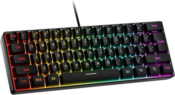Snpurdiri 60% Wired Gaming Keyboard, RGB Backlit Ultra-Compact Mini Keyboard, Waterproof Small Compact 61 Keys for PC/Mac Gamer, Typist, Travel, Easy to Carry on Business Trip(Black)