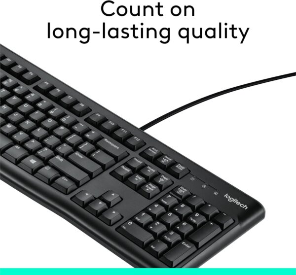 71pb4x5JFcL._AC_SL1500_.jpg Logitech K120 Wired Keyboard for Windows, Plug and Play, Full-Size, Spill-Resistant, Curved Space Bar, Compatible with PC, Laptop - Black