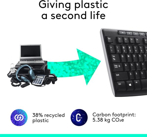 71s5b1EAhL._AC_SL1500_.jpg Logitech K270 Wireless Keyboard for Windows, 2.4 GHz Wireless, Full-Size, Number Pad, 8 Multimedia Keys, 2-Year Battery Life, Compatible with PC, Laptop, Black