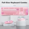 Wireless Keyboard and Mouse Combo, MOWUX Full Size Typewriter Retro Round Computer Keyboard, Cute Optical Mouse Wireless, Plug and Play, for Laptop, PC, Computer- Pink Heart
