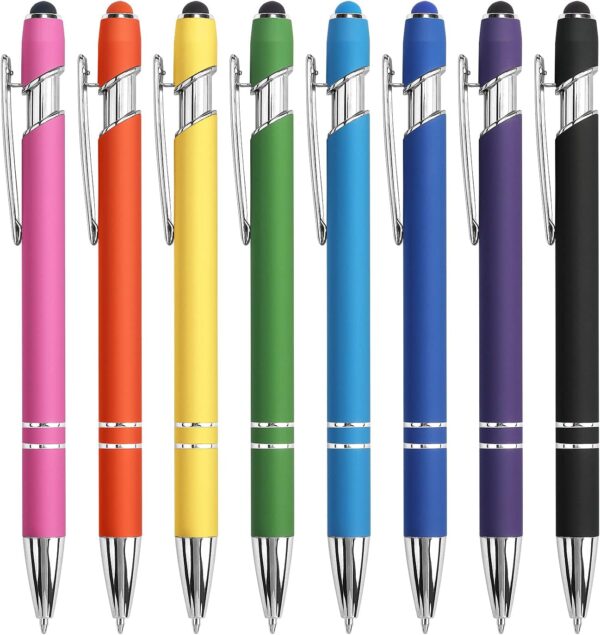 8 Pack Ballpoint Pen 2-in-1 Stylus Retractable Ballpoint Pen with Stylus tip, Metal Stylus Pen for Touch Screens, 1.0 mm Black Ink
