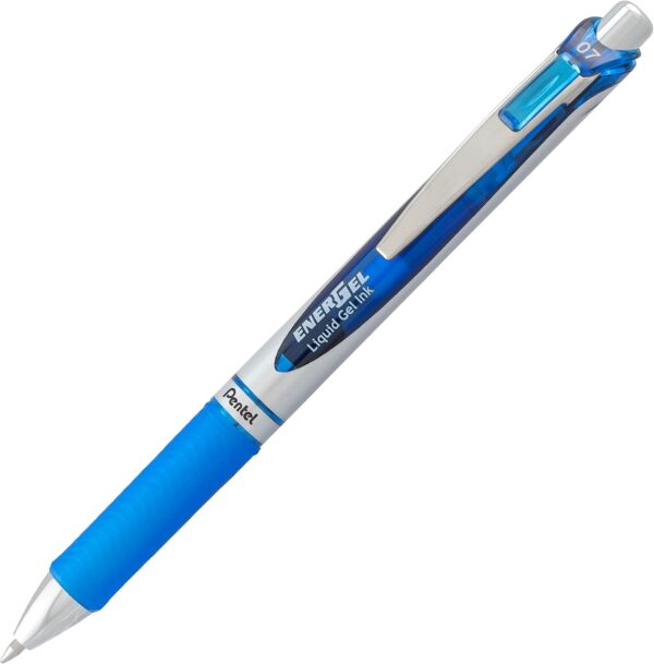 71wxh4quDsL._AC_SL1500_.jpg Pentel EnerGel Deluxe RTX Retractable Liquid Gel Pen, 0.7mm, Metal Tip, Blue Ink, 2 Pack (BL77BP2C)