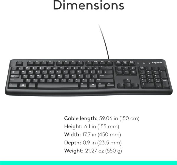 71zUJLQLV3L._AC_SL1500_.jpg Logitech K120 Wired Keyboard for Windows, Plug and Play, Full-Size, Spill-Resistant, Curved Space Bar, Compatible with PC, Laptop - Black