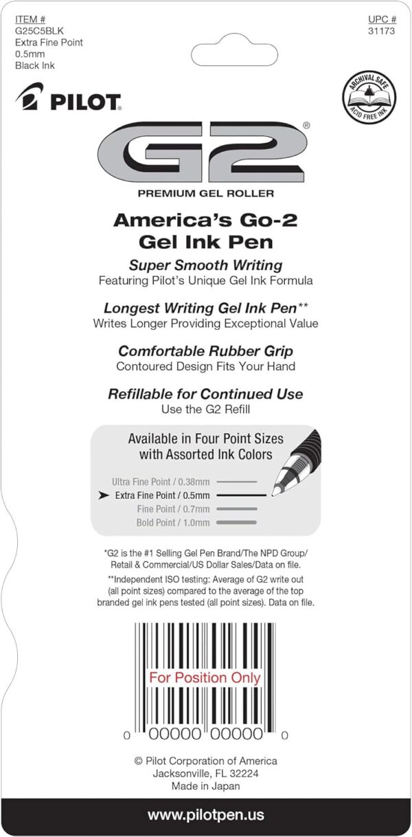 71zsiuNUNnL._AC_SL1500_.jpg Pilot G2 Premium Gel Roller Pens, Extra Fine Point 0.5 mm, Gel Pens Black, Pack of 5 - Ideal for School, Journaling & Office Writing