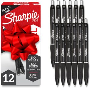Sharpie S-Gel Pens, Fine Point (0.5mm), Black Ink, 12 count Sharpie S-Gel Pens, Fine Point (0.5mm), Black Ink, 12 count - Ideal for Writing, Journaling, Drawing, Coloring, Note-Taking, College Supplies