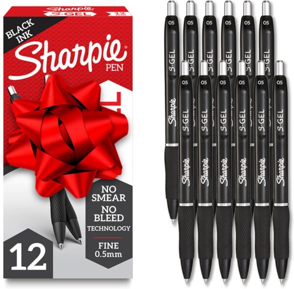 Sharpie S-Gel Pens, Fine Point (0.5mm), Black Ink, 12 count - Ideal for Writing, Journaling, Drawing, Coloring, Note-Taking, College Supplies